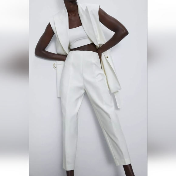 ZARA Long V-neck white vest dress with belt size L - Picture 8 of 14